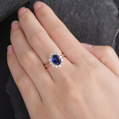 The Isla — Round Lab Sapphire & Lab Diamond Halo Ring