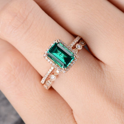The Grace Set — Emerald Lab Emerald & Lab Diamond Bridal Ring Set II