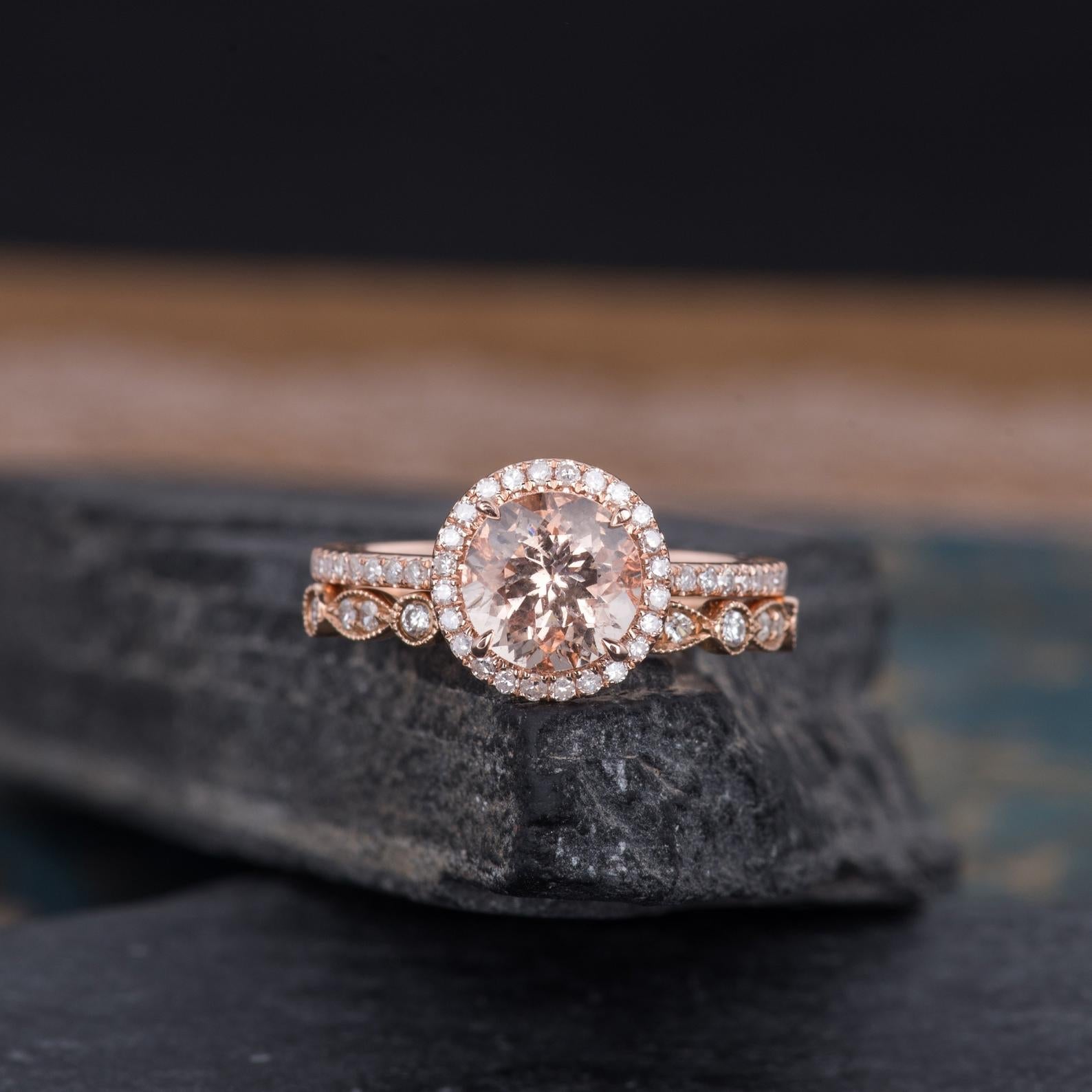 The Rose Set — Round Morganite & Lab Diamond Solitaire Bridal Ring Set