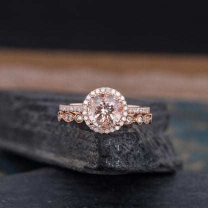 The Rose Set — Round Morganite & Lab Diamond Solitaire Bridal Ring Set