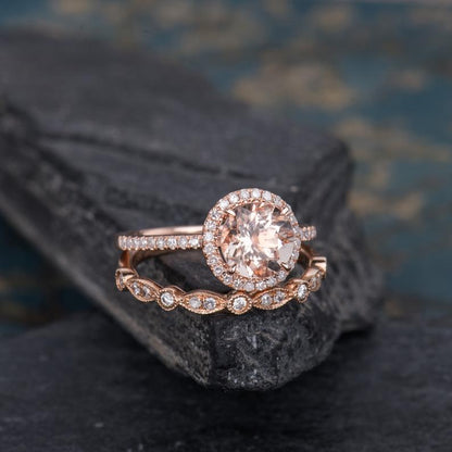 The Rose Set — Round Morganite & Lab Diamond Solitaire Bridal Ring Set