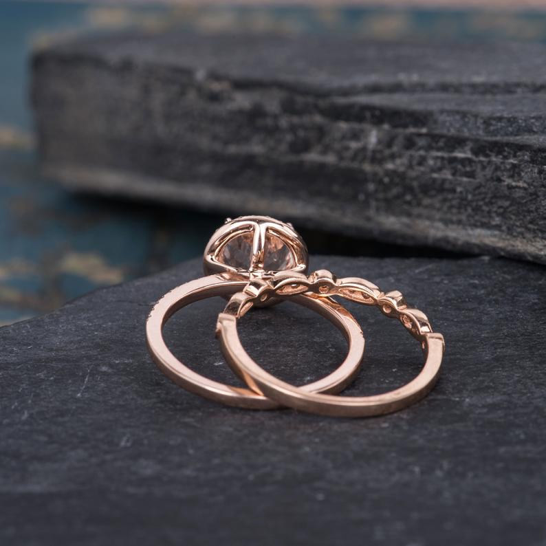 The Rose Set — Round Morganite & Lab Diamond Solitaire Bridal Ring Set