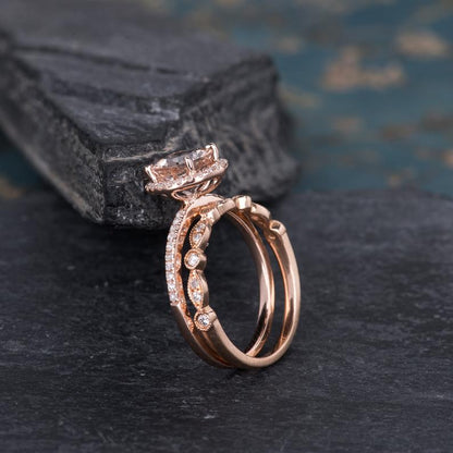 The Rose Set — Round Morganite & Lab Diamond Solitaire Bridal Ring Set