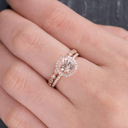 The Rose Set — Round Morganite & Lab Diamond Solitaire Bridal Ring Set