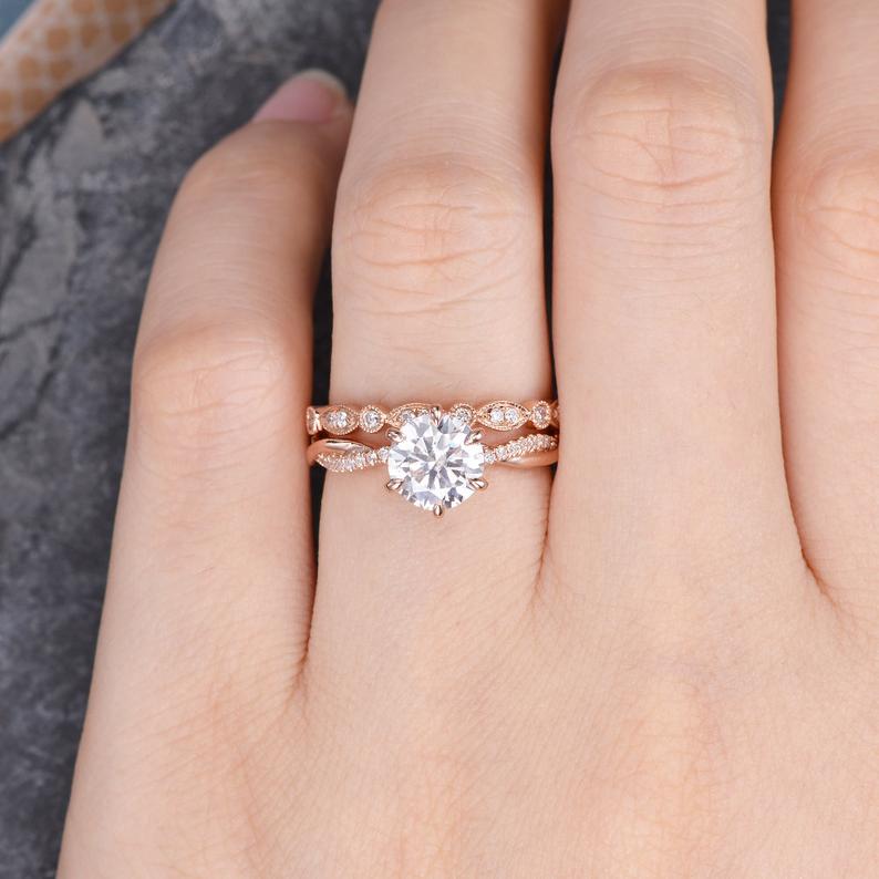 The Clara Set — Round Lab Diamond Solitaire Bridal Ring Set