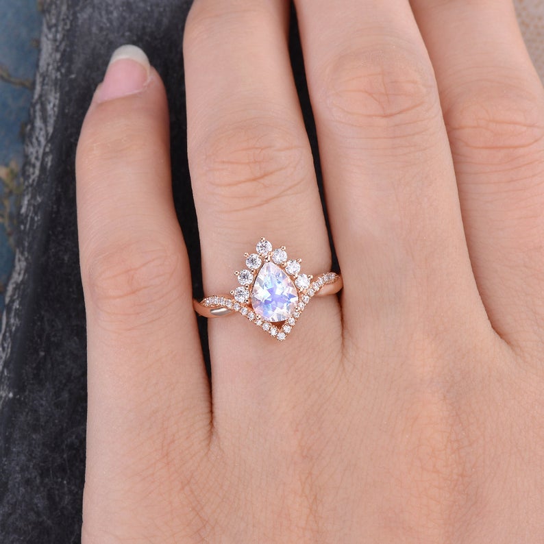 The Luna — Pear Moonstone Solitaire Ring