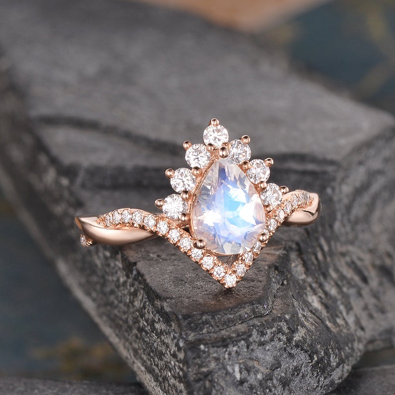 The Luna — Pear Moonstone Solitaire Ring
