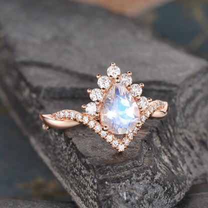 The Luna — Pear Moonstone Solitaire Ring
