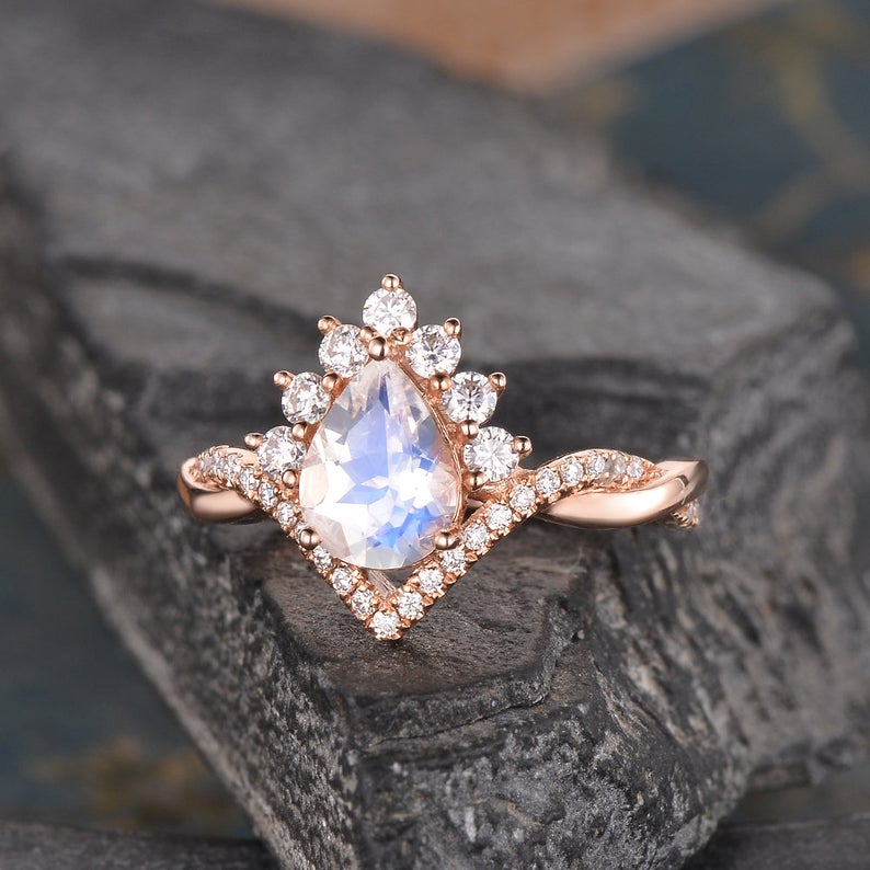 The Luna — Pear Moonstone Solitaire Ring