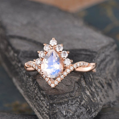 The Luna — Pear Moonstone Solitaire Ring
