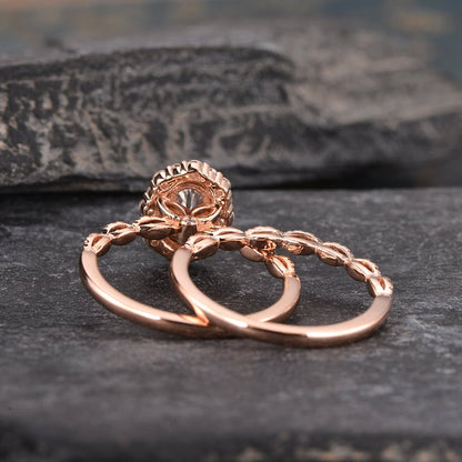 The Grace Set — Oval Lab Diamond Vintage Bridal Ring Set