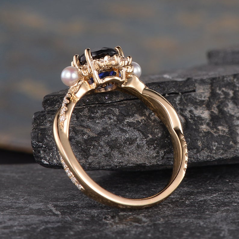 The Isla — Round Lab Sapphire & Pearl Halo Ring