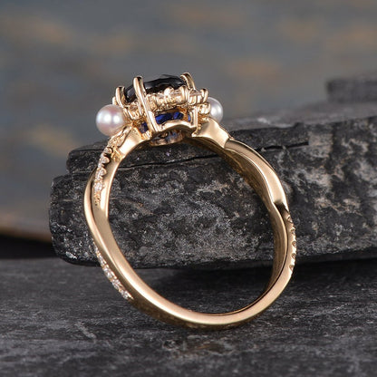The Isla — Round Lab Sapphire & Pearl Halo Ring