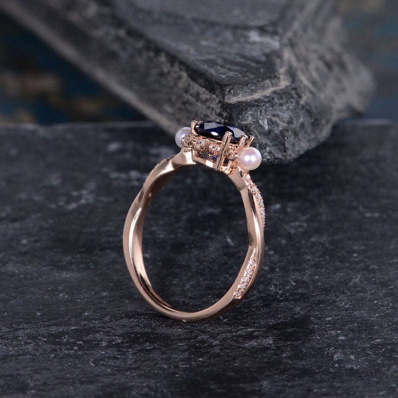 The Isla — Round Lab Sapphire & Pearl Halo Ring