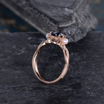 The Isla — Round Lab Sapphire & Pearl Halo Ring
