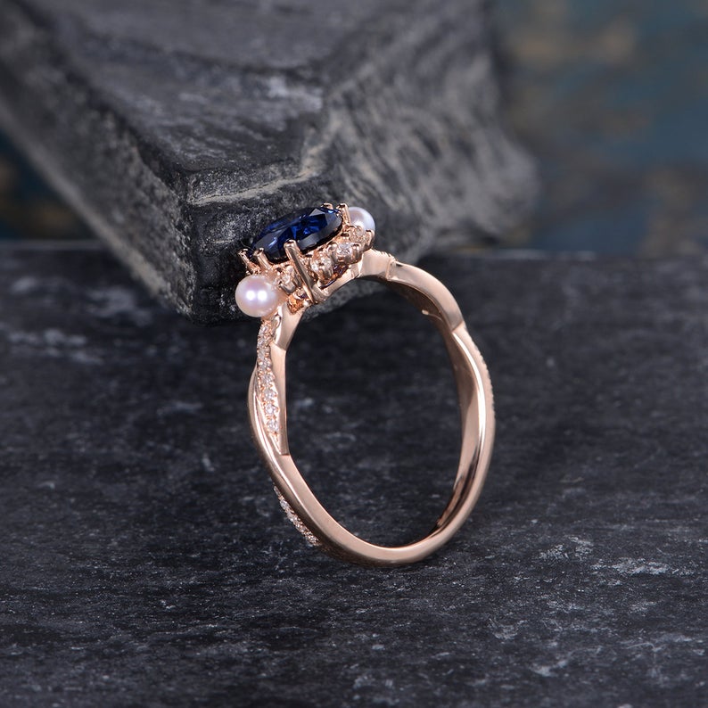 The Isla — Round Lab Sapphire & Pearl Halo Ring