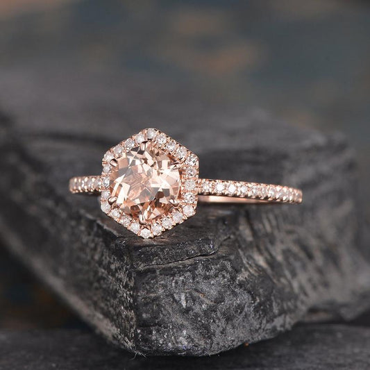 The Aurora — Round Morganite Halo Ring