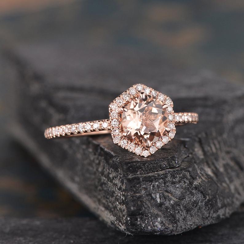 The Aurora — Round Morganite Halo Ring