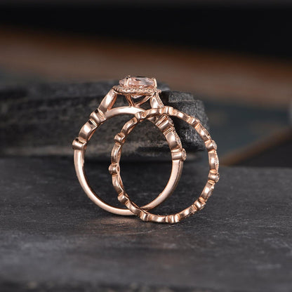 The Juliet Set — Pear Morganite Art Deco Bridal Ring Set