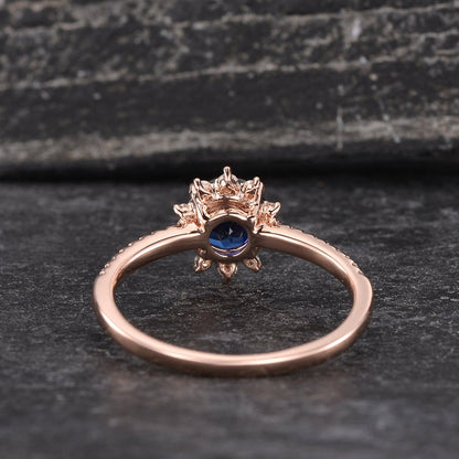 The Aria — Round Lab Blue Sapphire Vintage Halo Ring