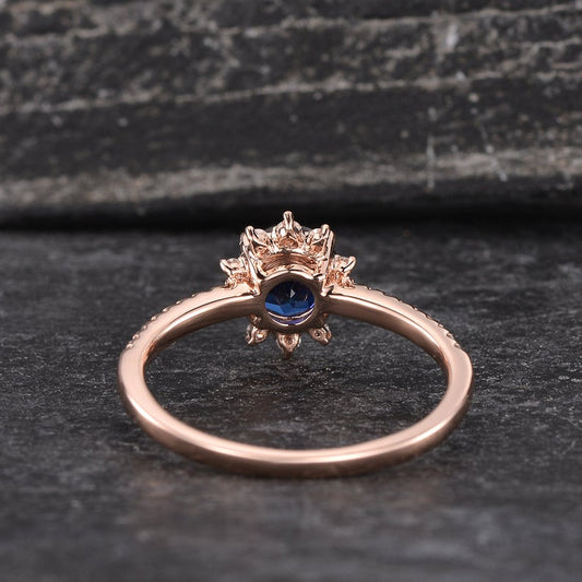 The Aria — Round Lab Blue Sapphire Vintage Halo Ring