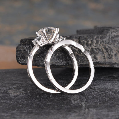 The Violet Set — Round Lab Diamond 3-Stone Bridal Ring Set