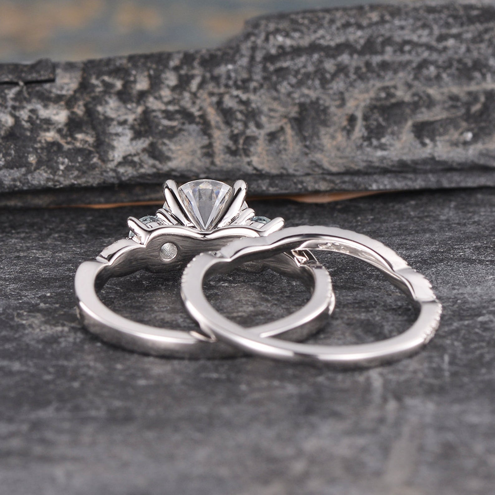 The Violet Set — Round Lab Diamond 3-Stone Bridal Ring Set