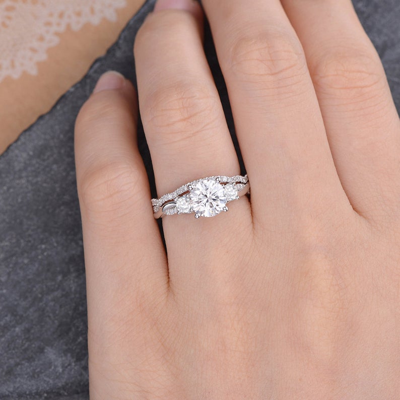 The Violet Set — Round Lab Diamond 3-Stone Bridal Ring Set