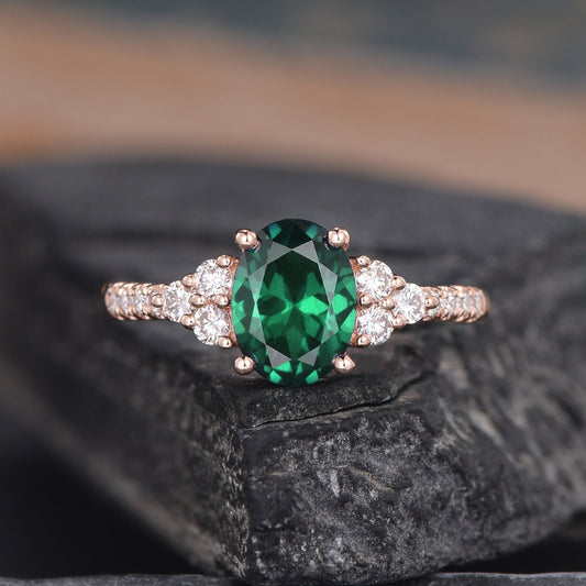 The Grace — Emerald Lab Emerald & Lab Diamond Vintage Ring