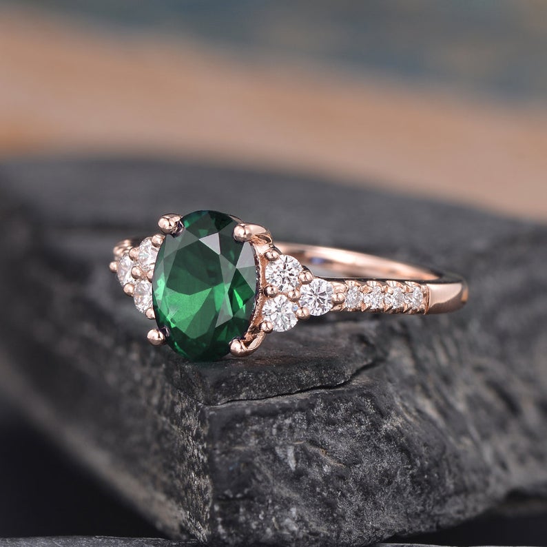 The Grace — Emerald Lab Emerald & Lab Diamond Vintage Ring