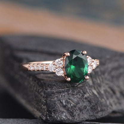 The Grace — Emerald Lab Emerald & Lab Diamond Vintage Ring