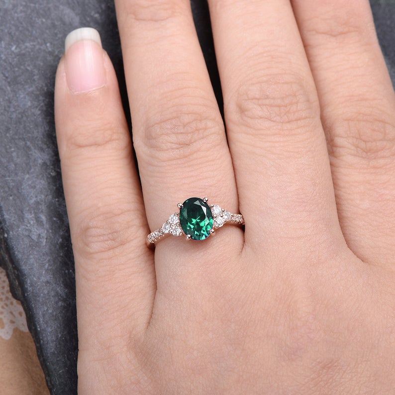 The Grace — Emerald Lab Emerald & Lab Diamond Vintage Ring