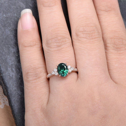 The Grace — Emerald Lab Emerald & Lab Diamond Vintage Ring