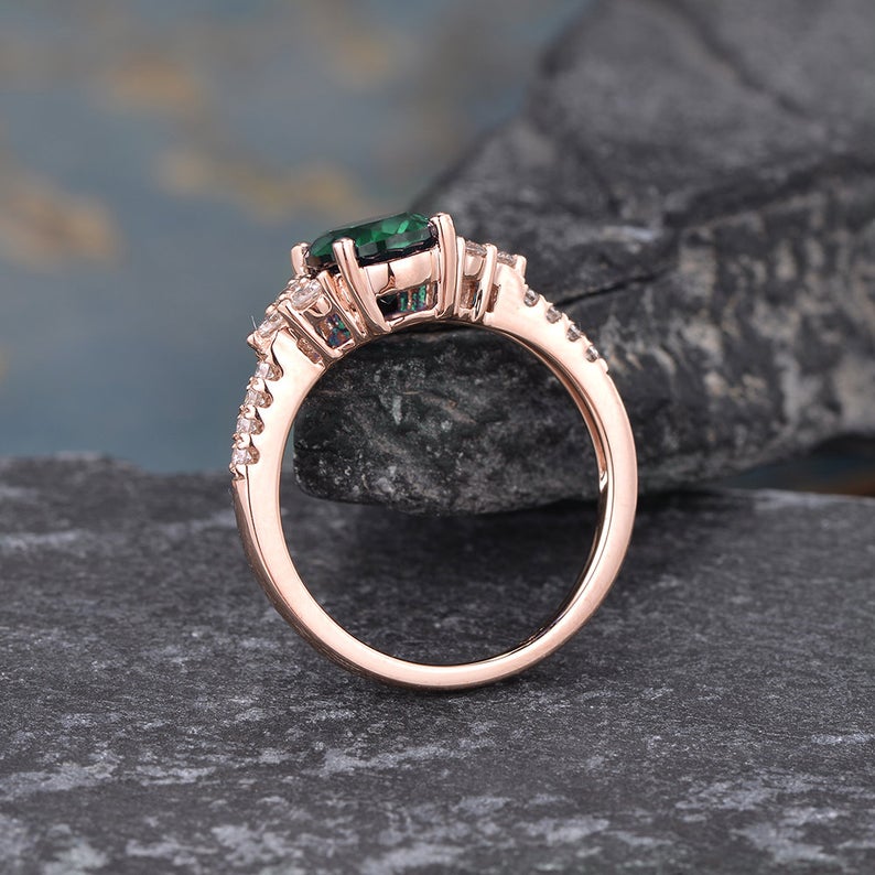 The Grace — Emerald Lab Emerald & Lab Diamond Vintage Ring
