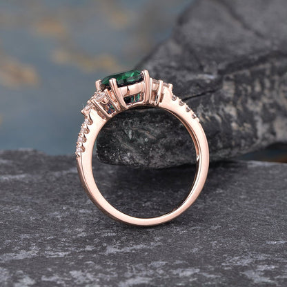 The Grace — Emerald Lab Emerald & Lab Diamond Vintage Ring