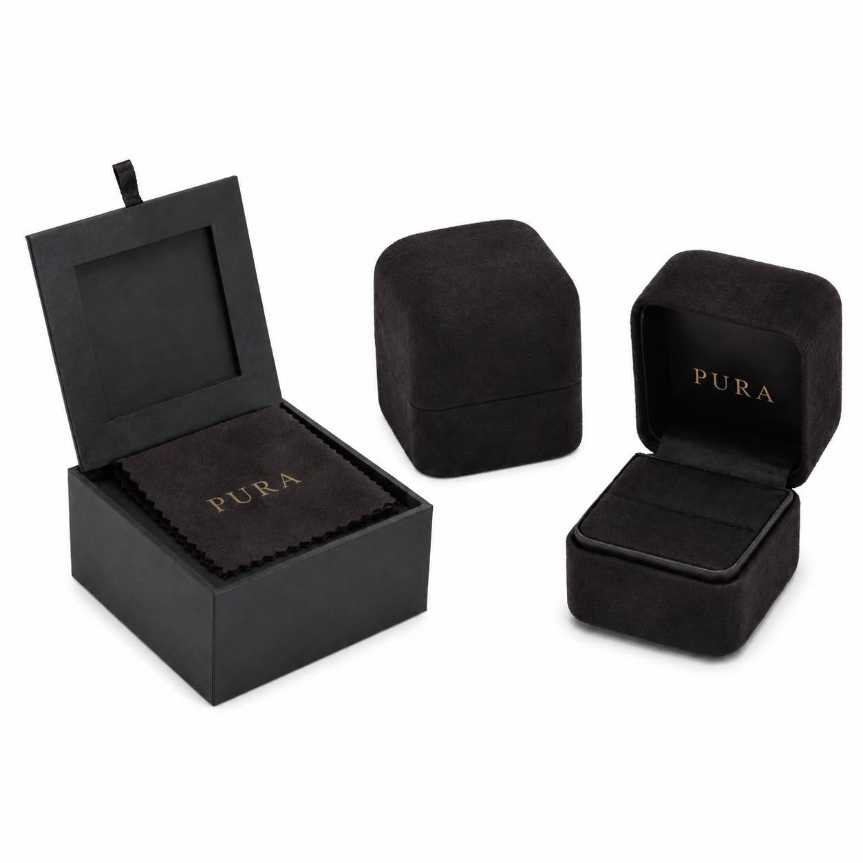 Pura Gems ring box and polishing cloth
